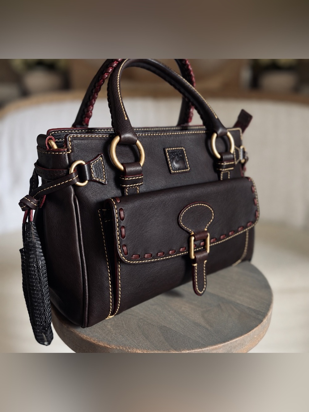 Dooney and Bourke Florentine Medium Pocket Satchel in BROWN TMORO